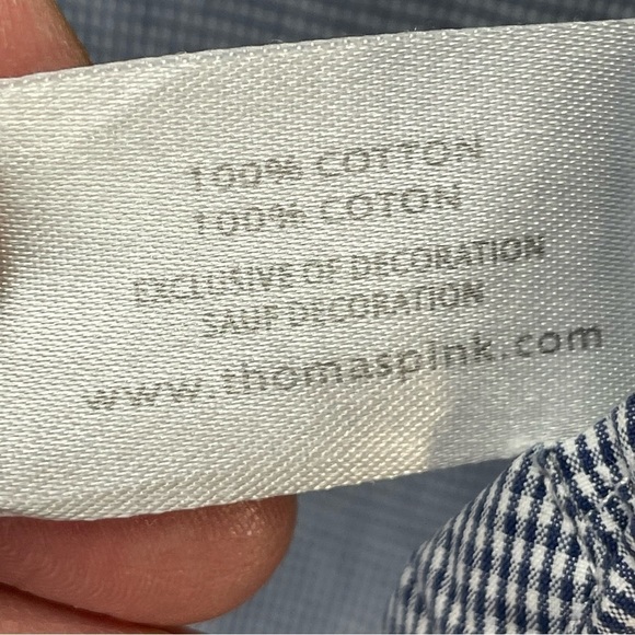 THOMAS Pink Men’s Blue White Plaid Shirt Size XL Short Sleeve Embroidered - Picture 4 of 9